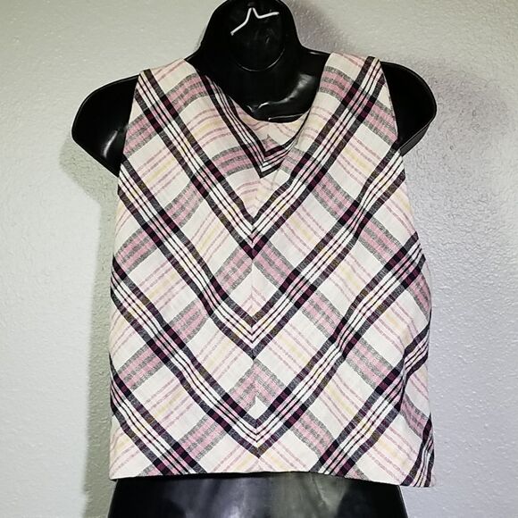Zara Plaid Check Tweed Bow Sleeveless Crop Top LG - Picture 3 of 5